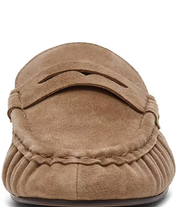 Front View Steve Madden Rafe Suede Slip On Mules Taupe Suede