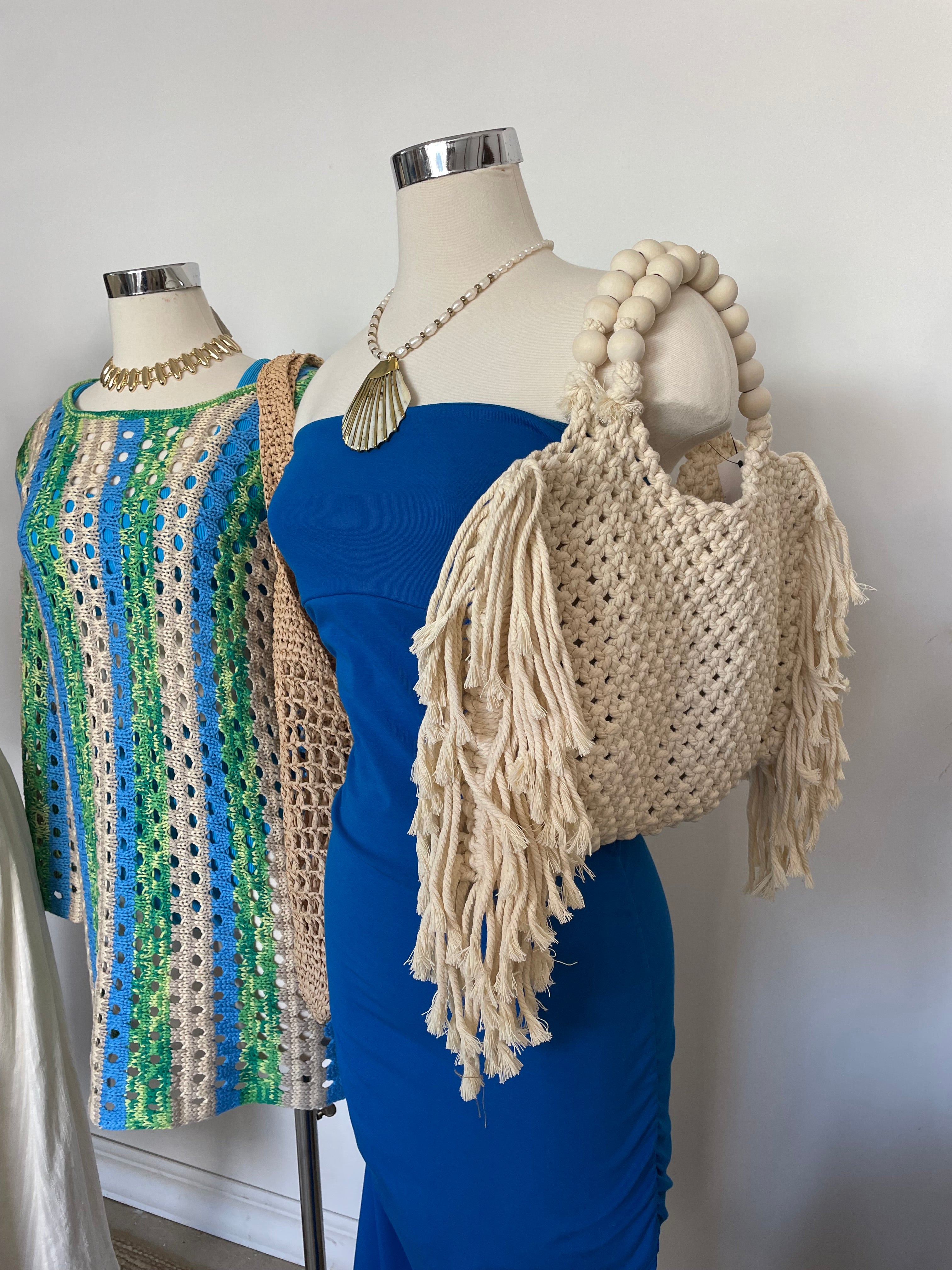 Marni Beaded Boho Crochet Tote Bag | Cream