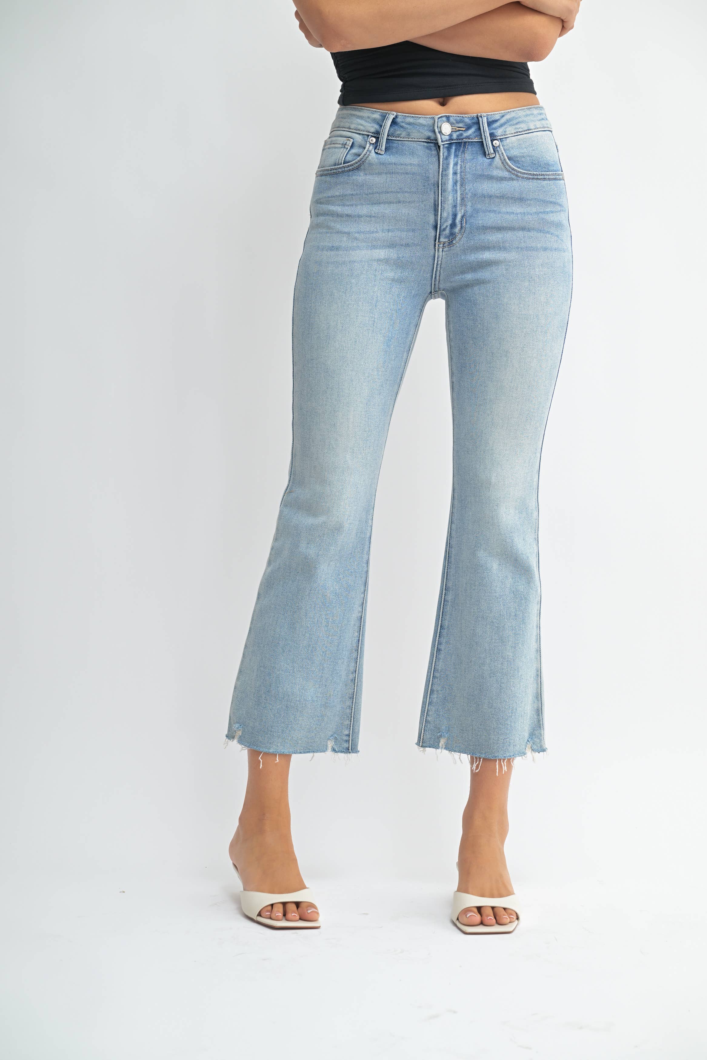 Shayna Mid Rise Crop Flare Light Jeans