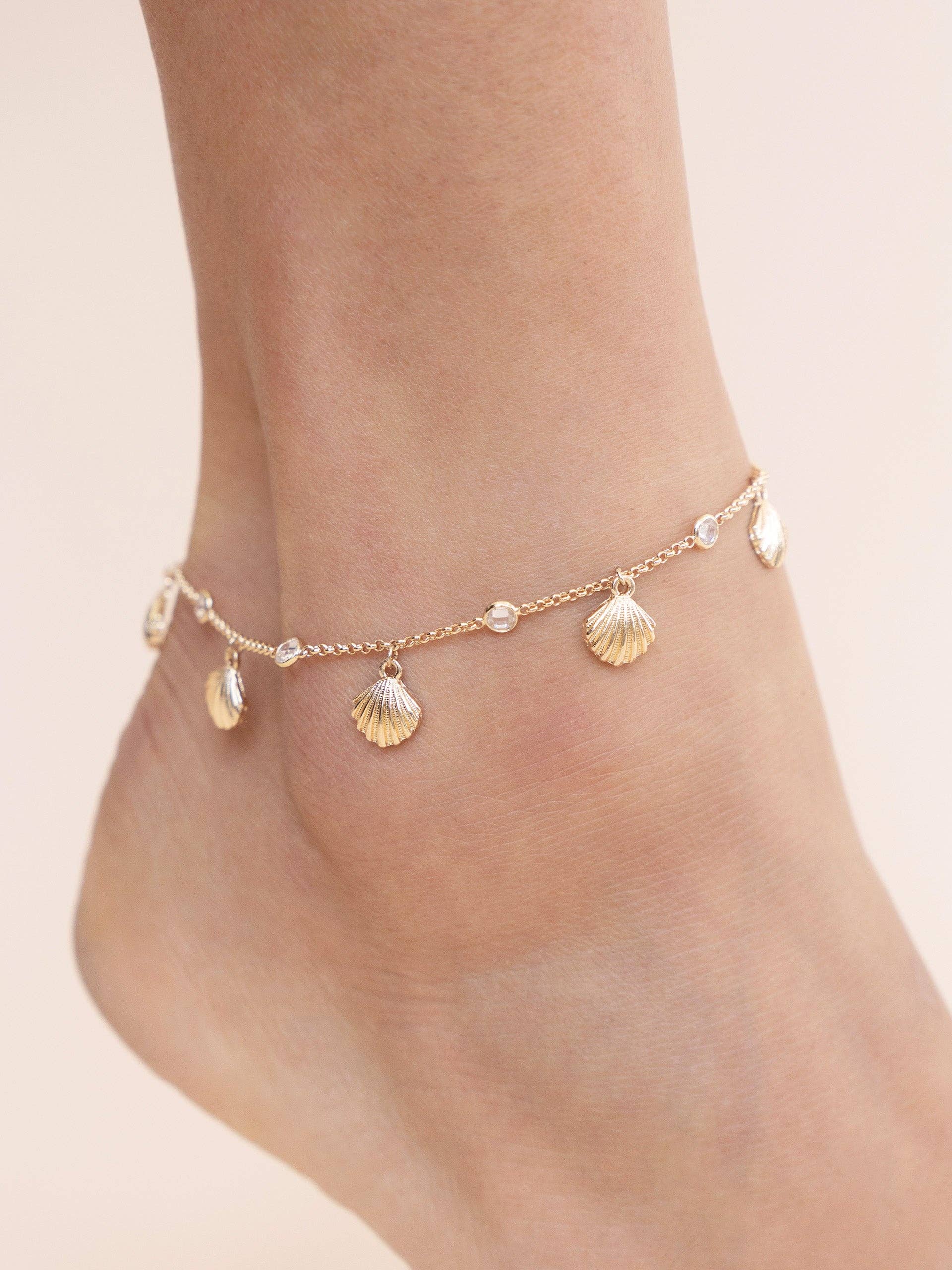 Scallop Shell Zinc Charm Anklet