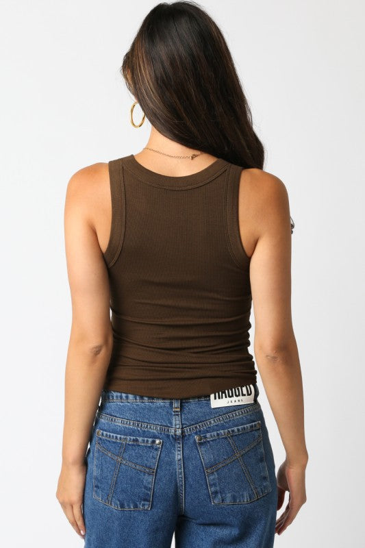 Marnie Basic Rib Knit Tank Top Coffee Brown