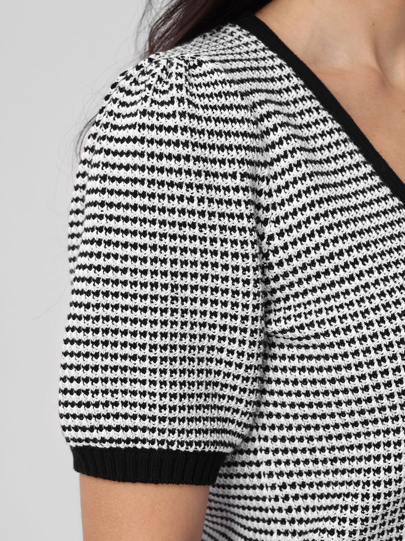 Elaine Puff Sleeve Bow Cardi | Black Multi