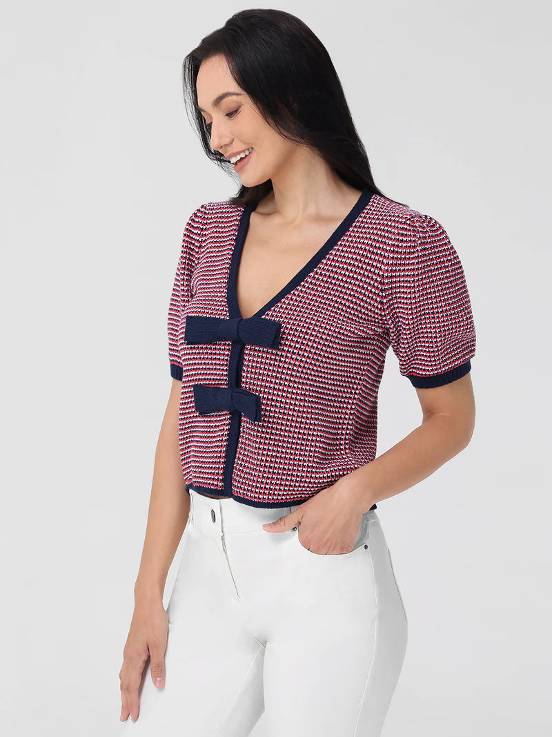 Elaine Puff Sleeve Bow Cardi