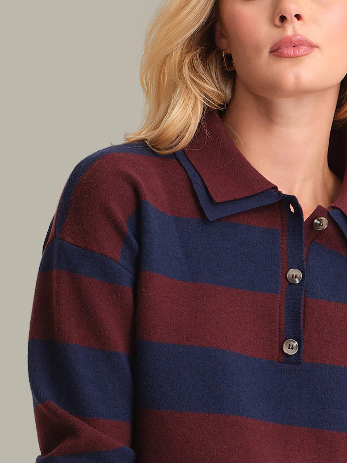 Lennon Doouble Collar Rugby Stripe Oxblood