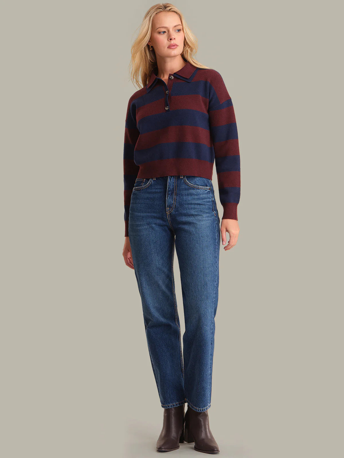 Lennon Doouble Collar Rugby Stripe Oxblood