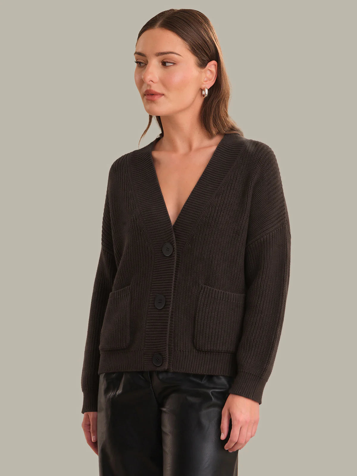 Celeste Button Down Cardigan Chocolate Plum