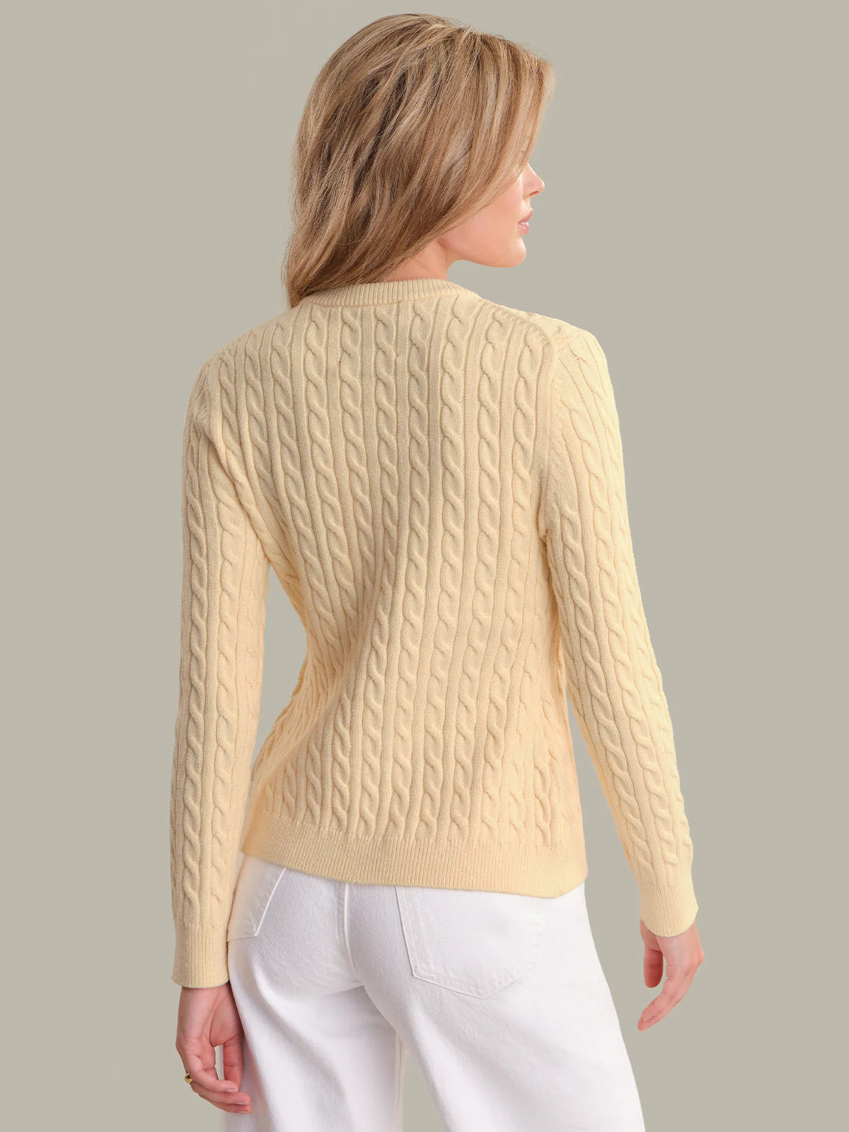 525 Julianna Cable Knit Crewneck Cardigan Butter Yellow