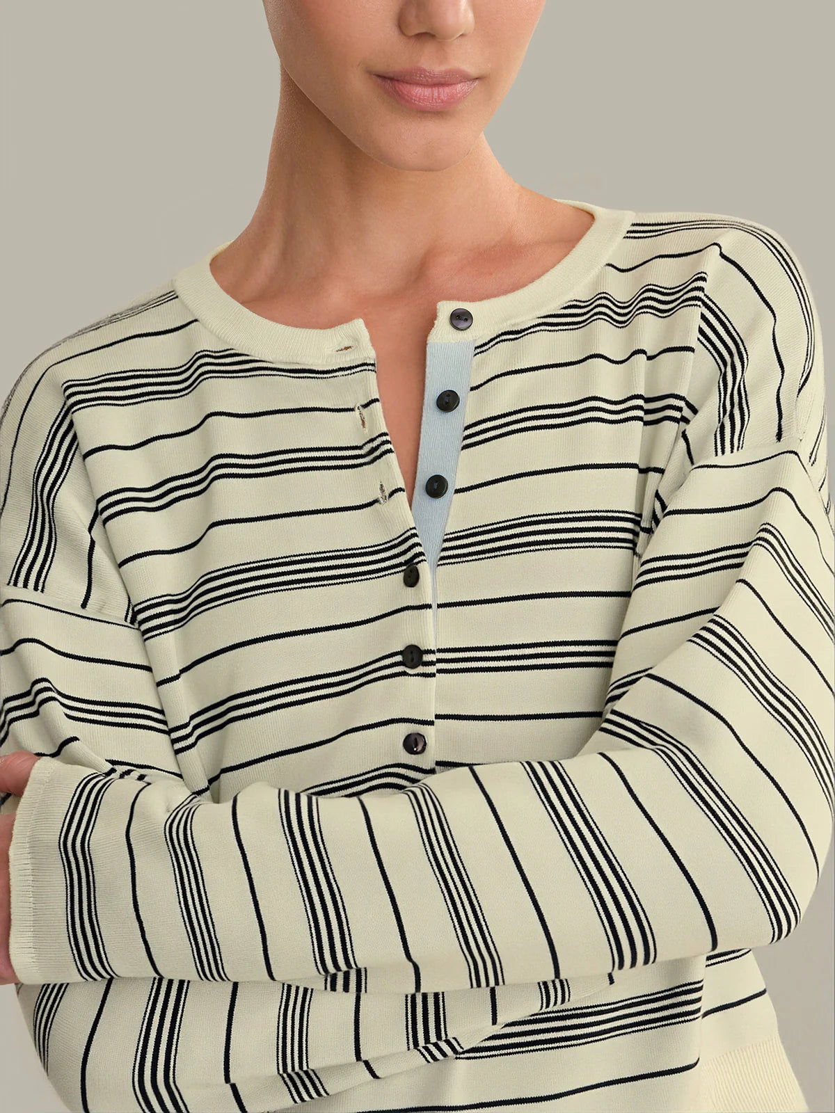 525 Cara Striped Henley Pullover Yellow Icing Combo