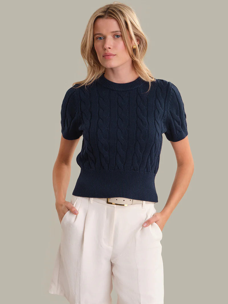 525 Clara Cable Knit Dark Blue Pullover Sweater