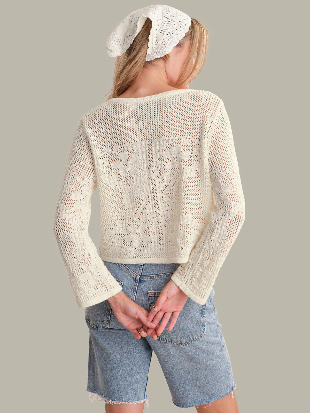 525 Nadia: Floral Pointelle Cotton Cardigan