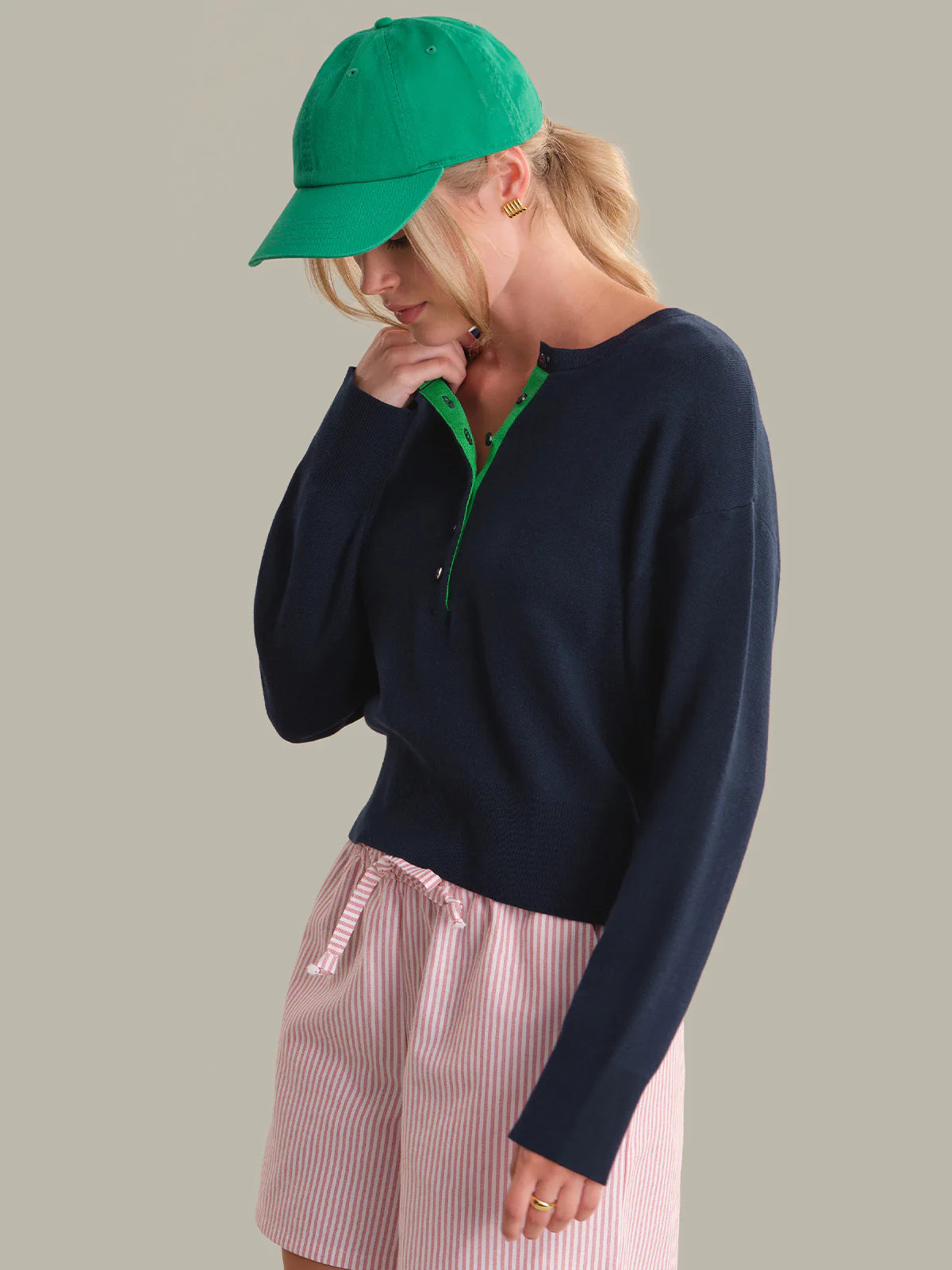 525 Callen Contrast Henley Pullover Navy