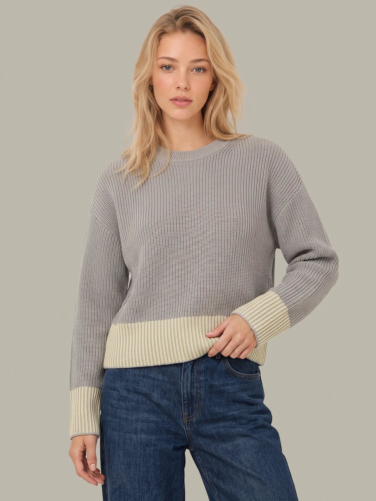 525 Sienna Stripe Rib Pullover Grey