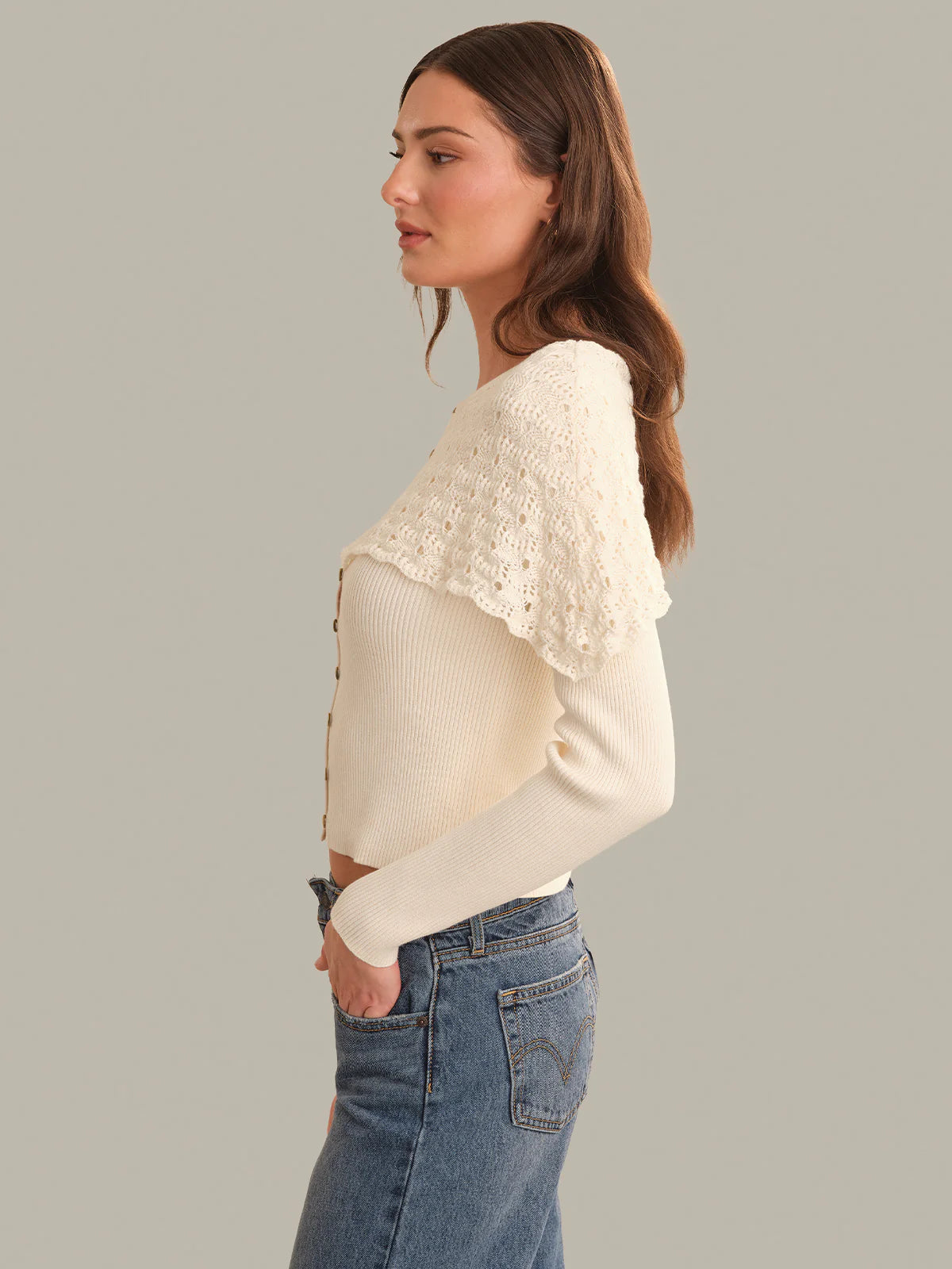 525 Beatrice Cape Crochet Like Cardigan