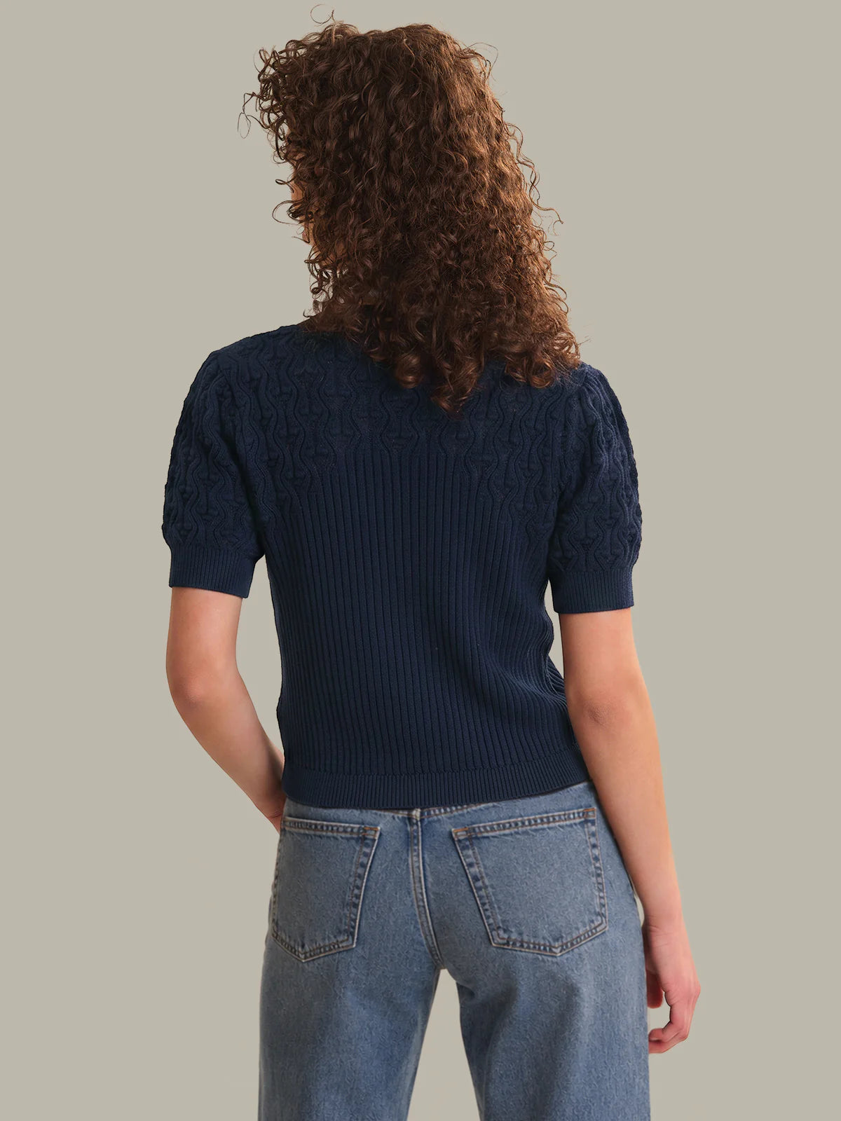 525 Kara Bobble Knit Cotton Cardigan Dark Blue