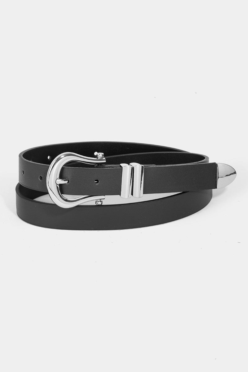 Camila Black Belt | Silver Metal