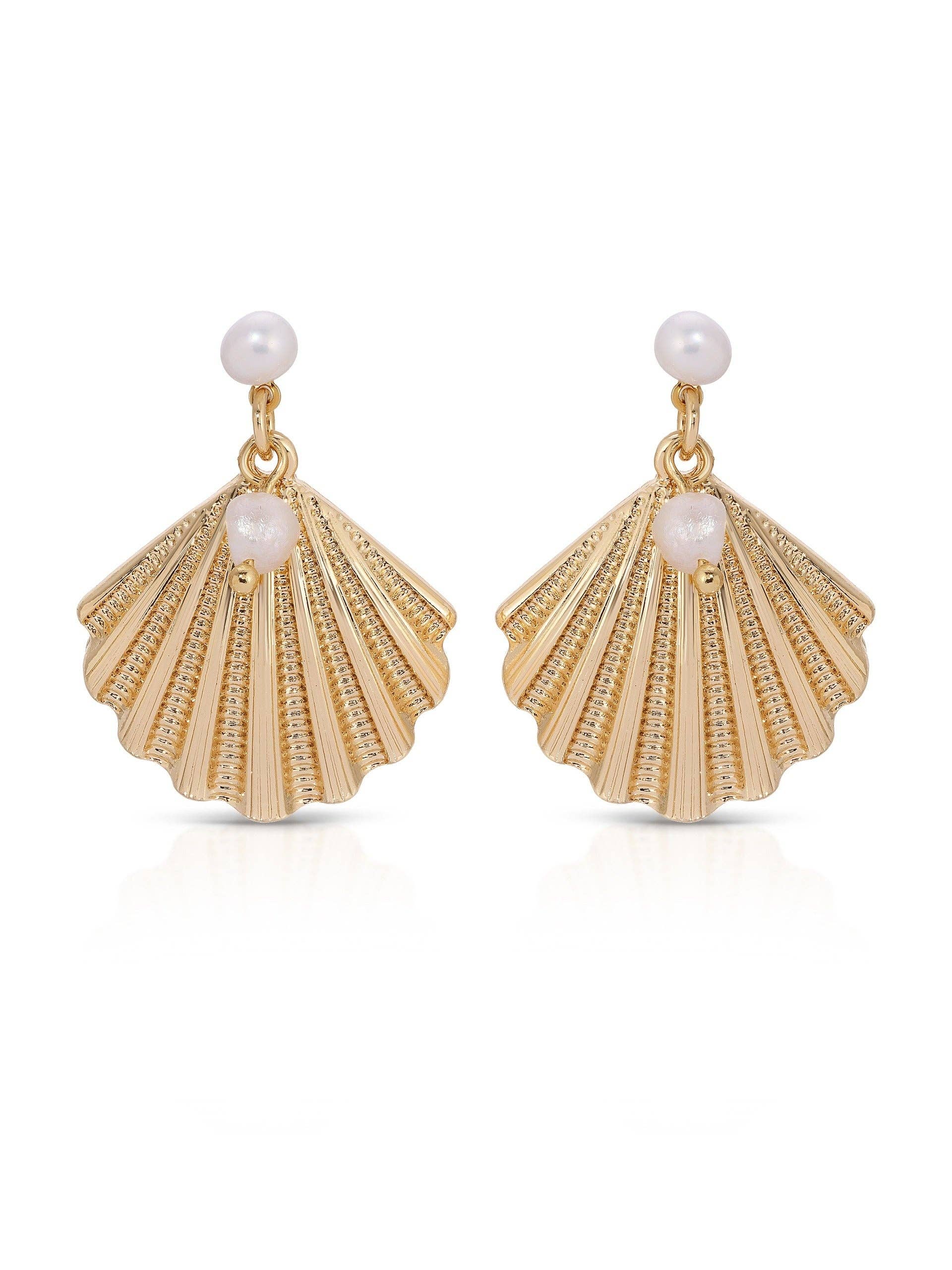 Scallop Shell Zinc And Pearl Earrings
