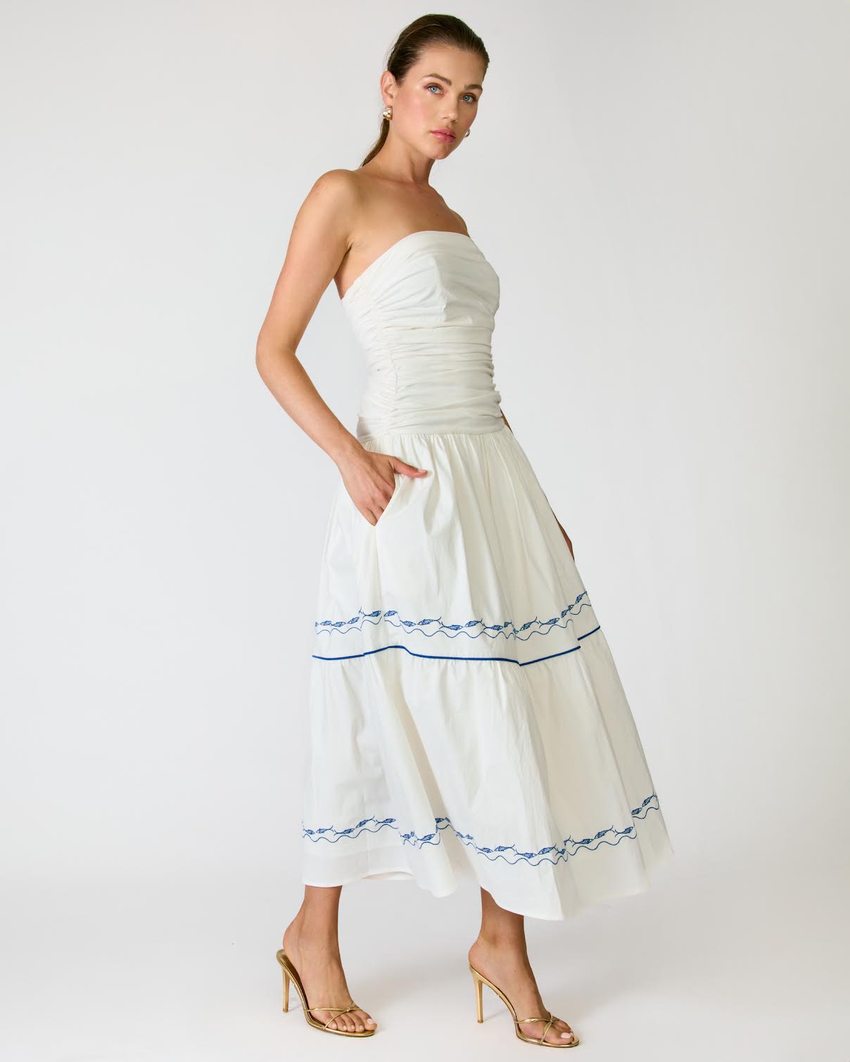 Line & Dot Oia White & Blue Dress