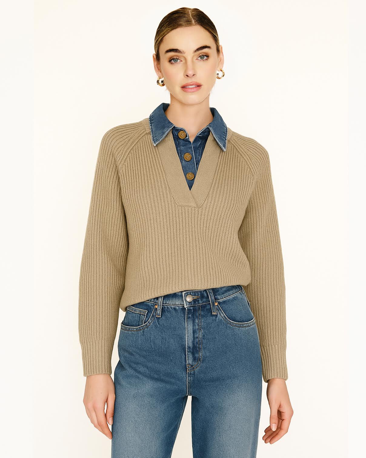 Teena Taupe Denim Sweater