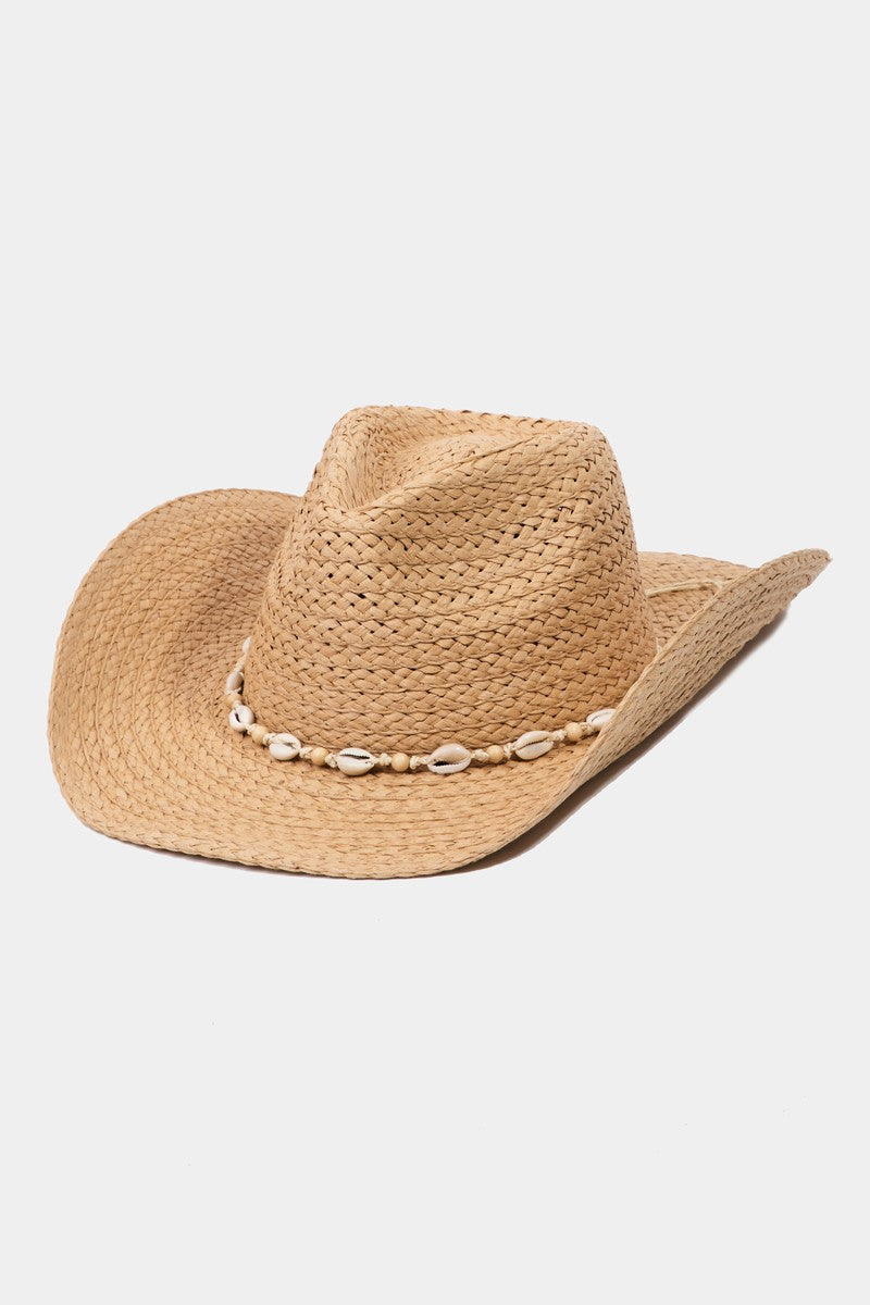 Seashell Straw Weave Cowboy Hat | Natural display picture 1