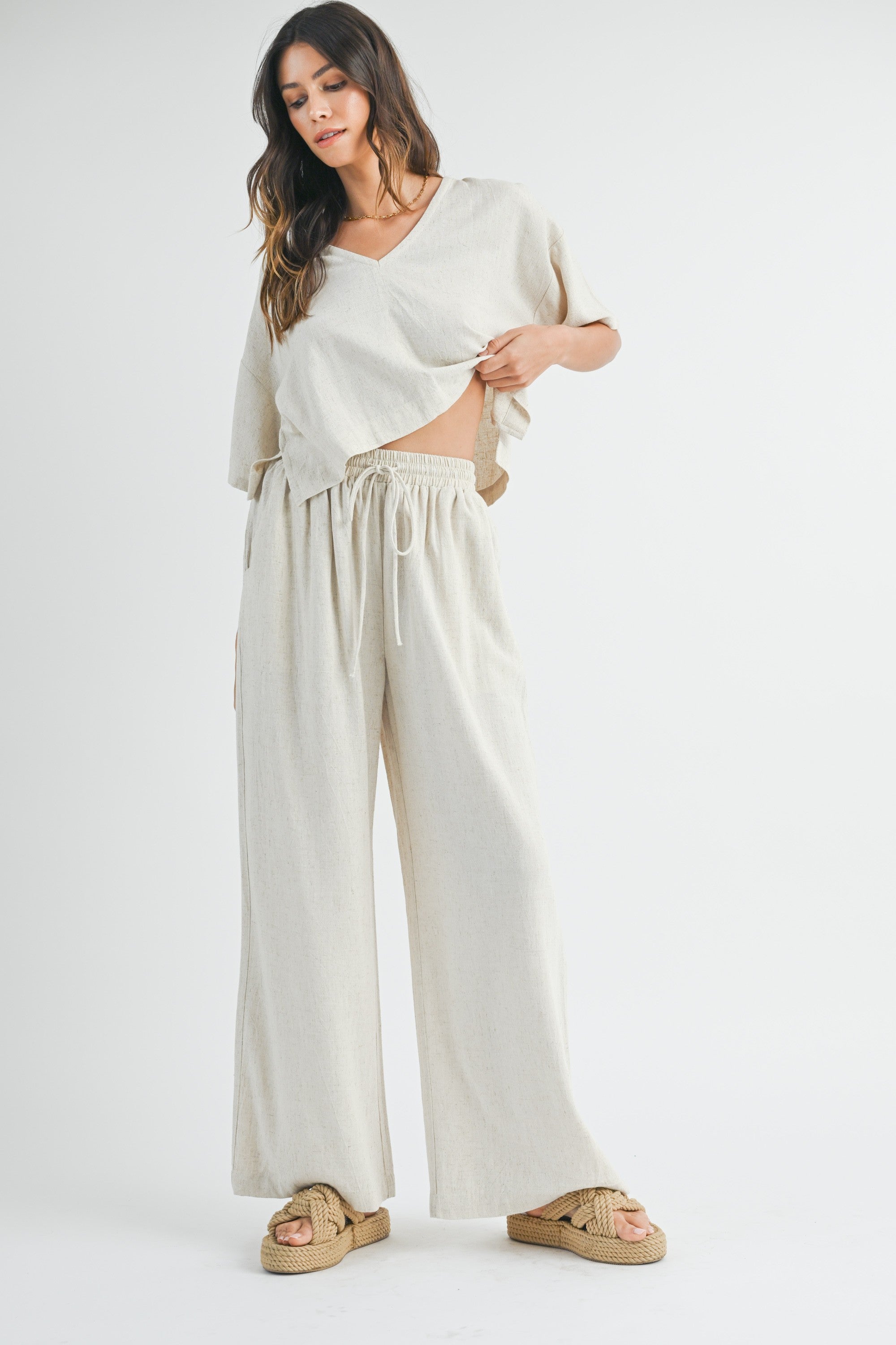 Madelyn Linen Wide Leg Pants | Beige