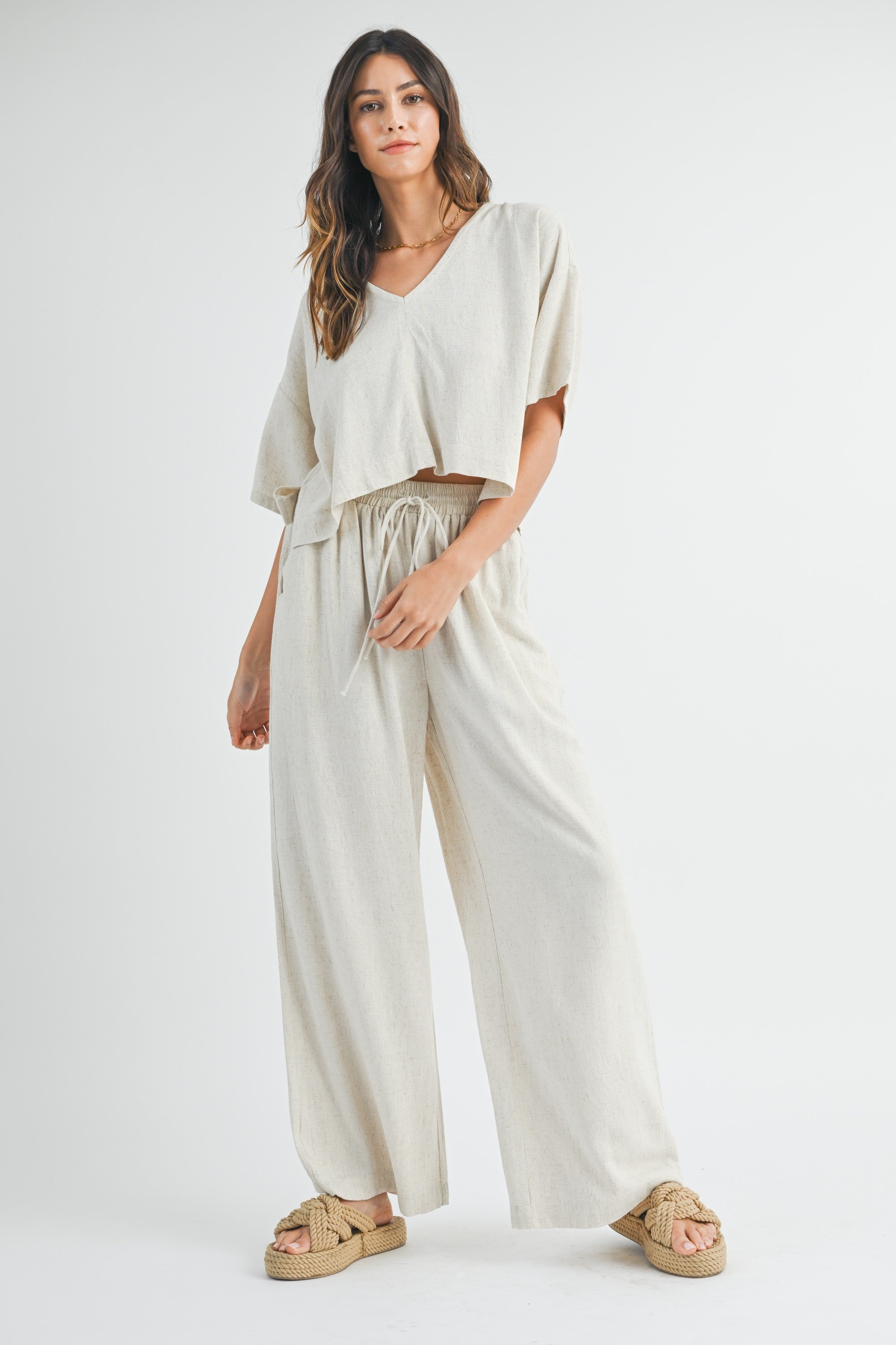 Madelyn Linen Wide Leg Pants | Beige