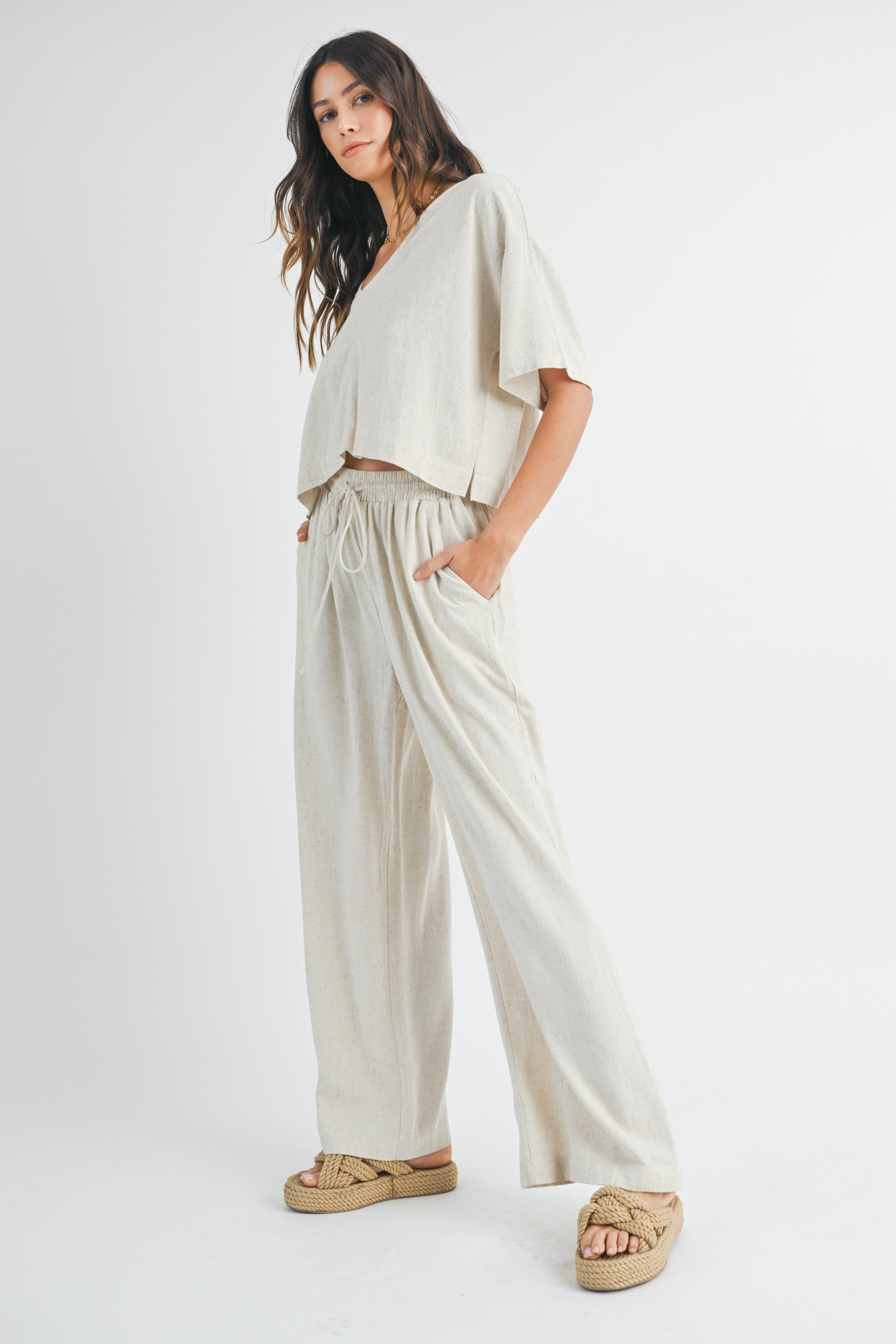 Madelyn Linen Wide Leg Pants | Beige