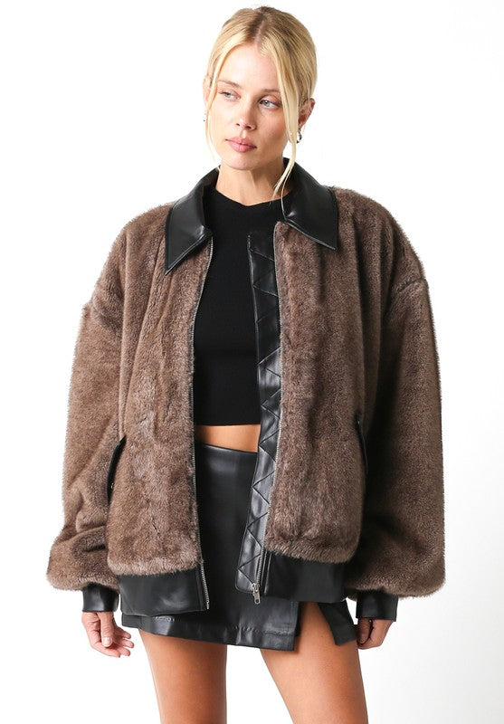 Carrie Brown Faux Fur & Leather Jacket