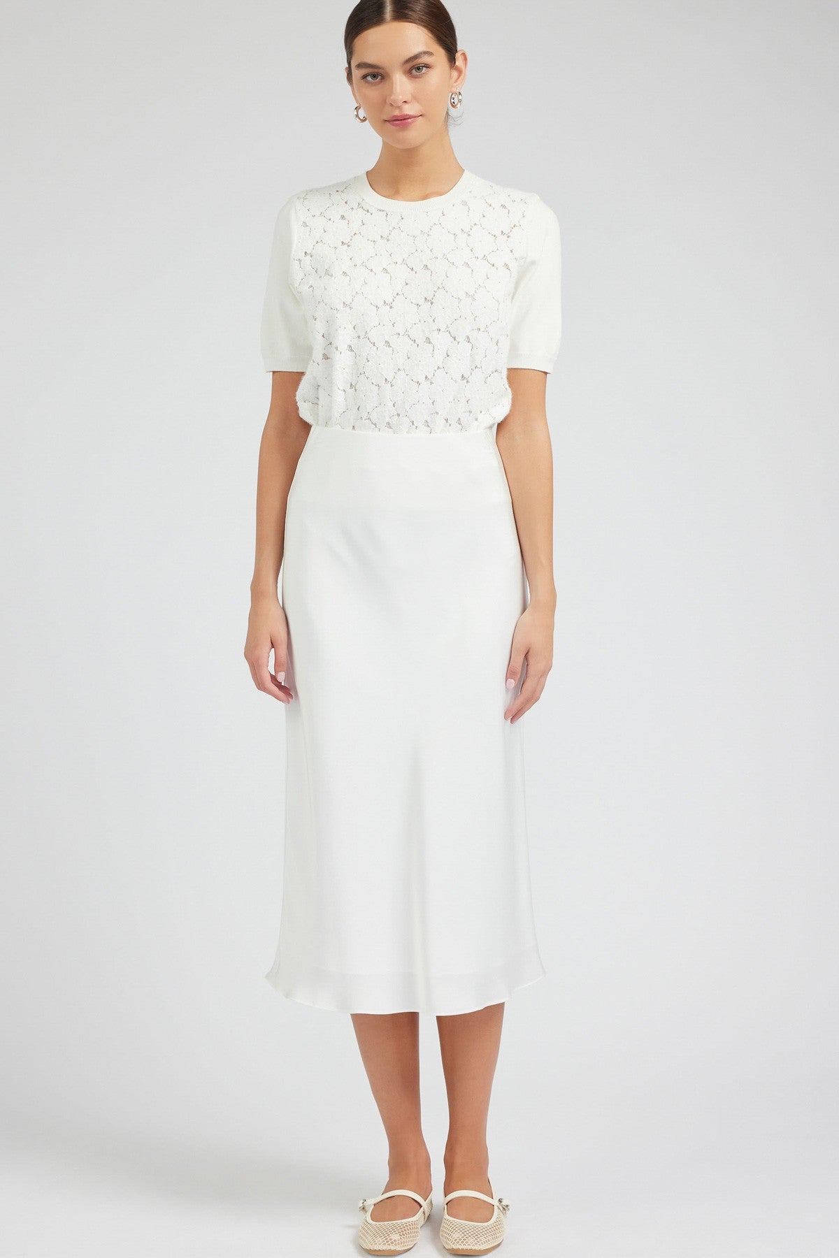 Sofia Satin Midi Skirt | White