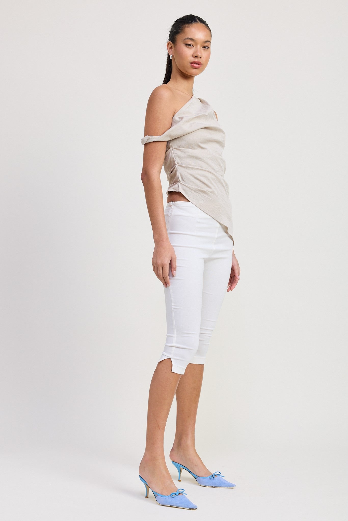 Dovie Asymmetrical Tunic Top | Taupe