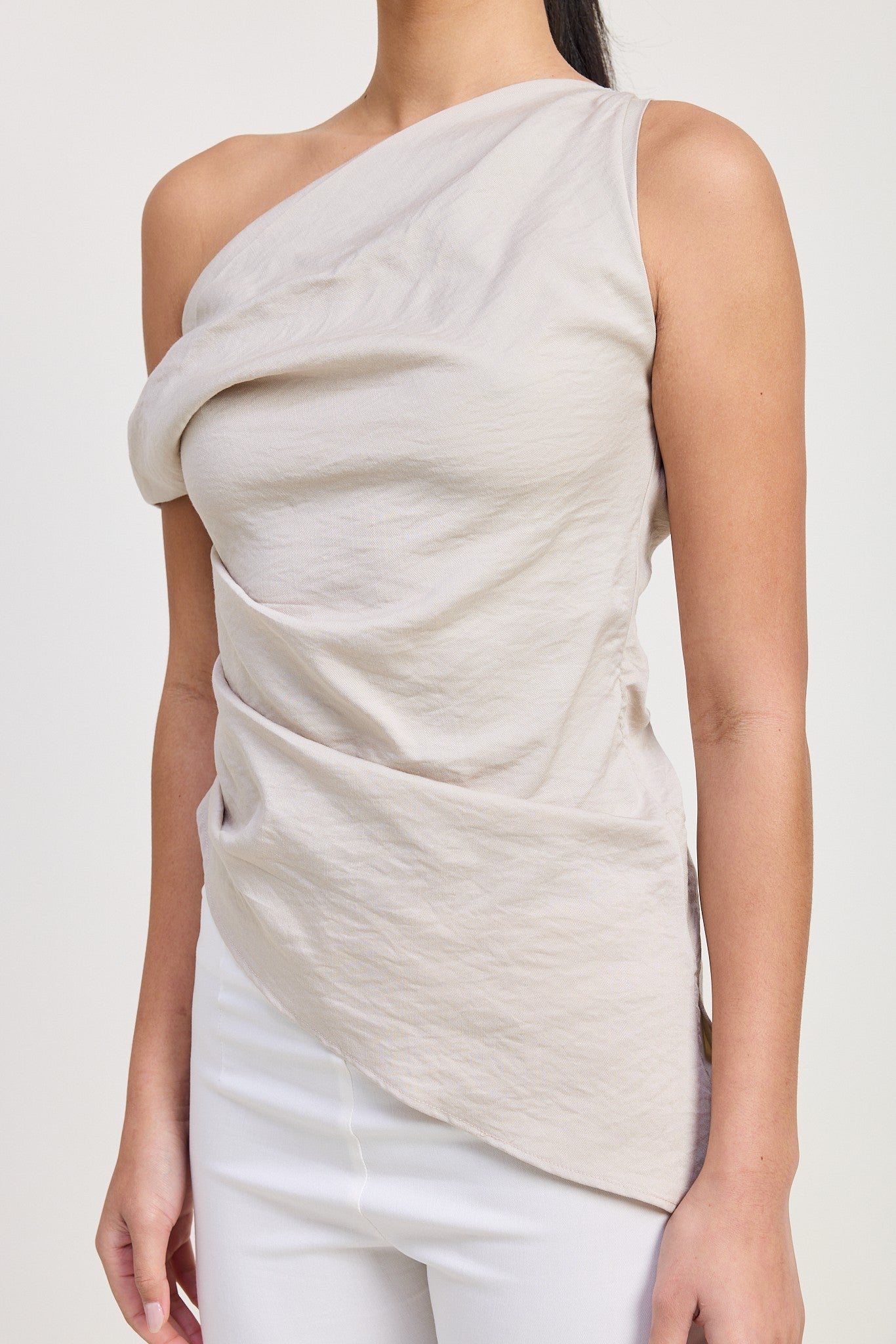 Dovie Asymmetrical Tunic Top | Taupe