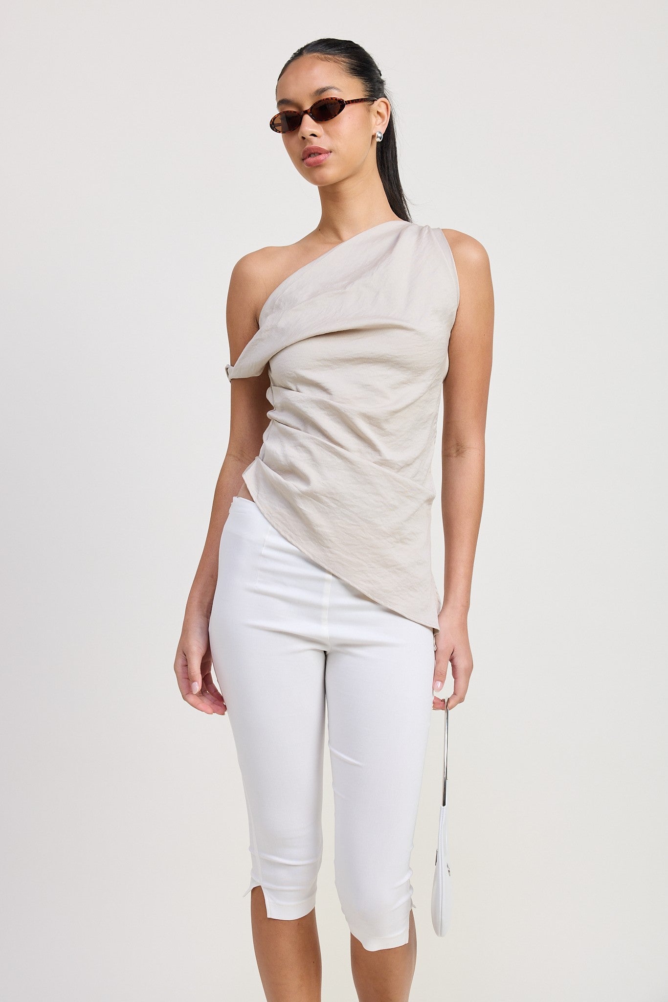 Dovie Asymmetrical Tunic Top | Taupe