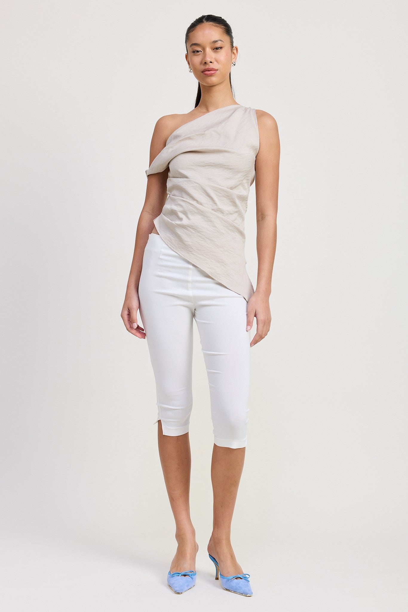 Dovie Asymmetrical Tunic Top | Taupe