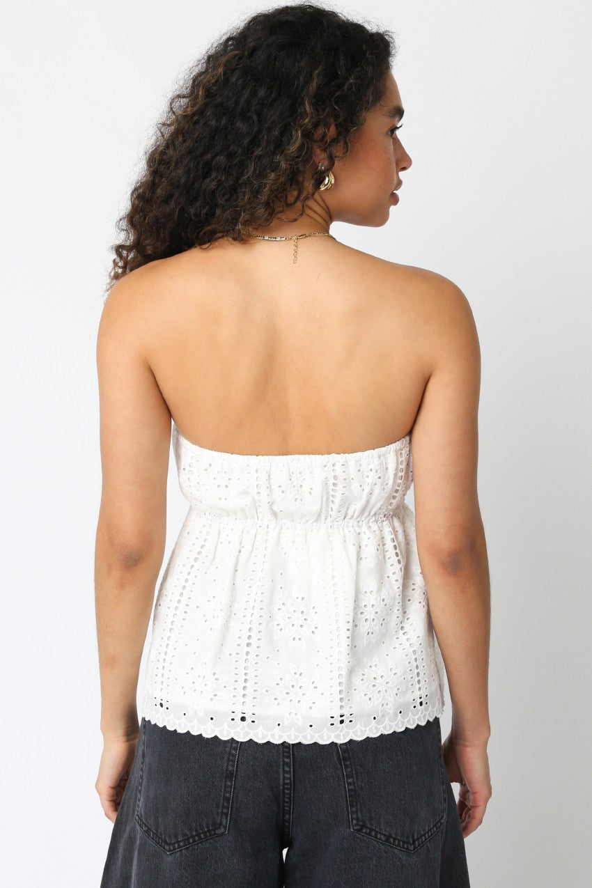 Maura Floral Eyelet Strapless Top | White