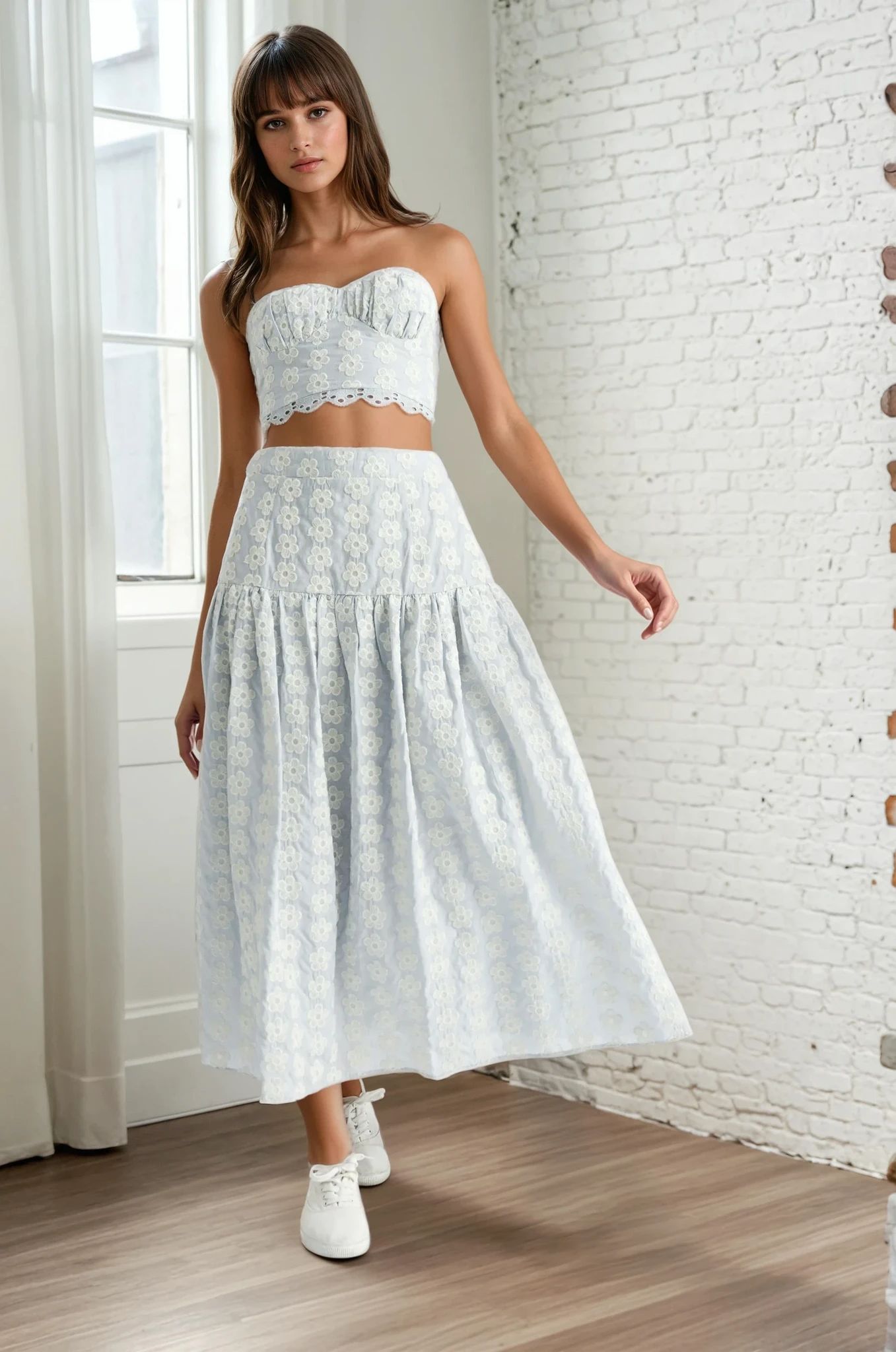 Alyssa Floral Eyelet Midi Skirt| Blue