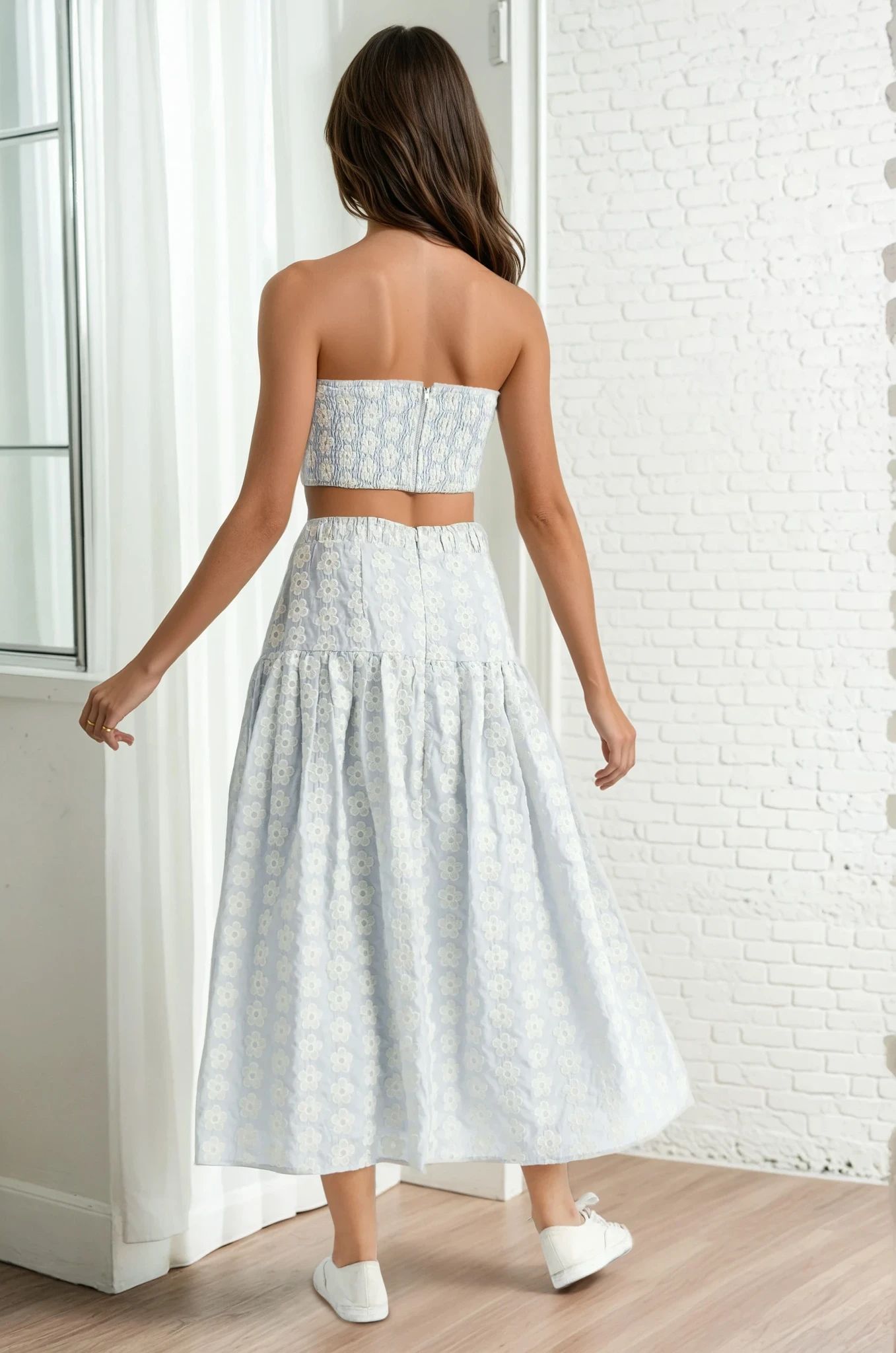 Alyssa Floral Eyelet Midi Skirt| Blue