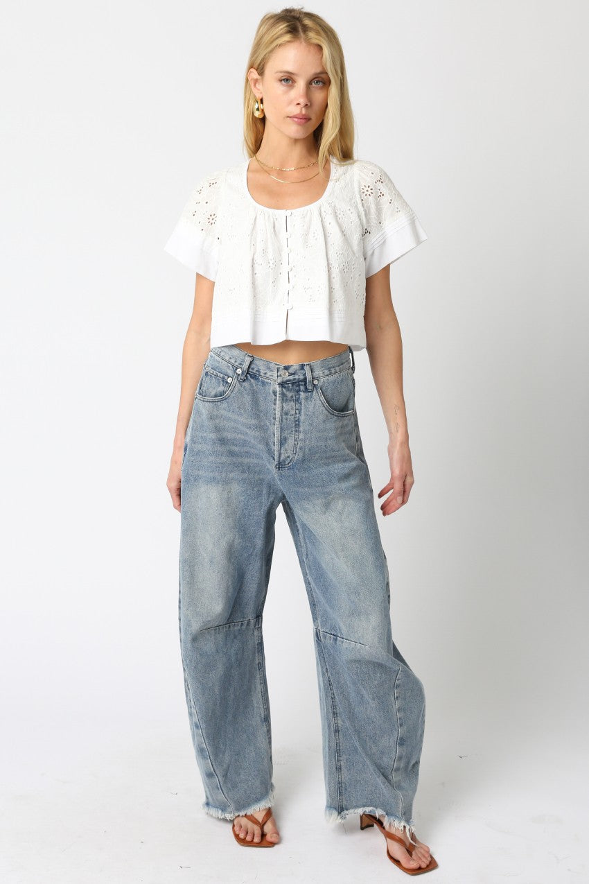 Toni Eyelet Floral Top | White