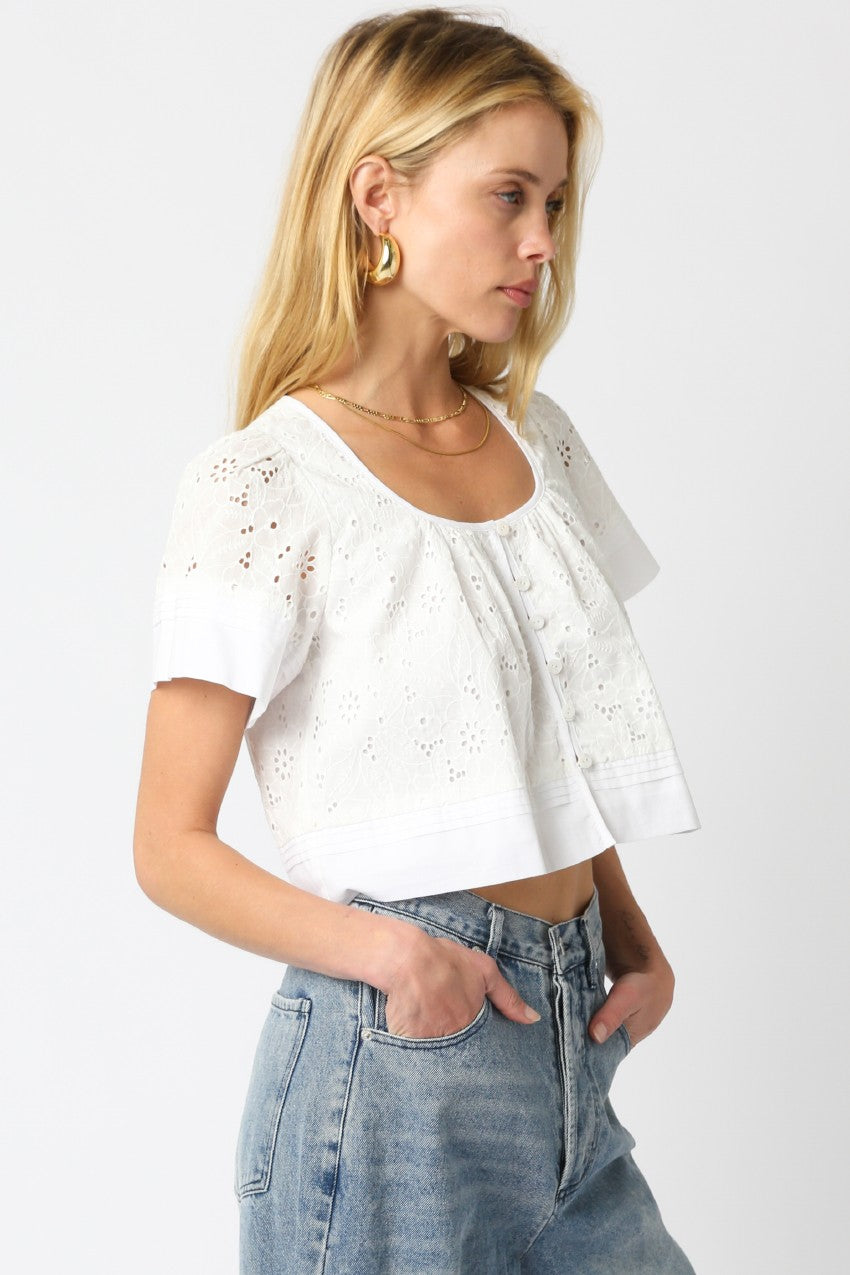Toni Eyelet Floral Top | White