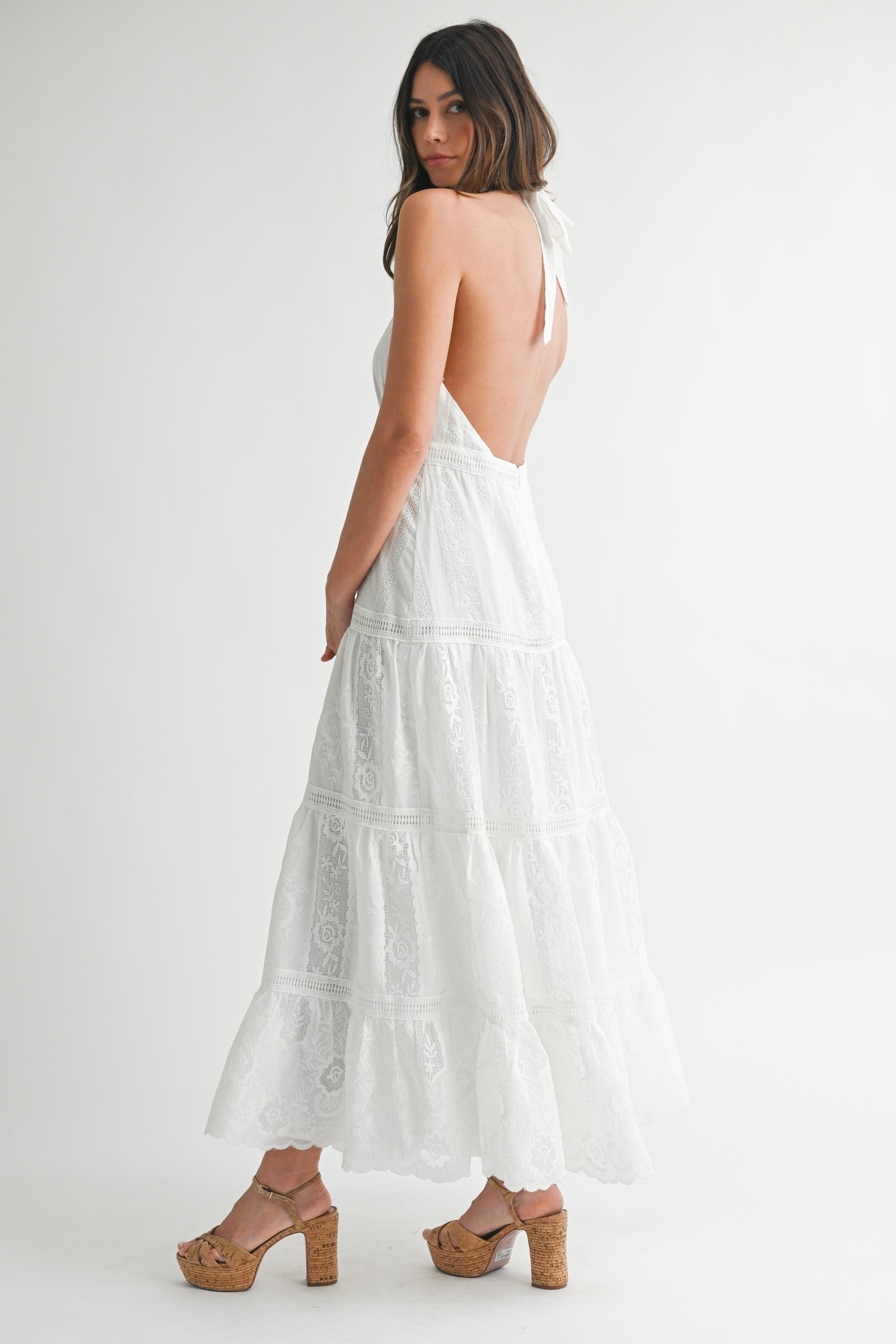 Maura White Embroidered Halter Maxi Dress