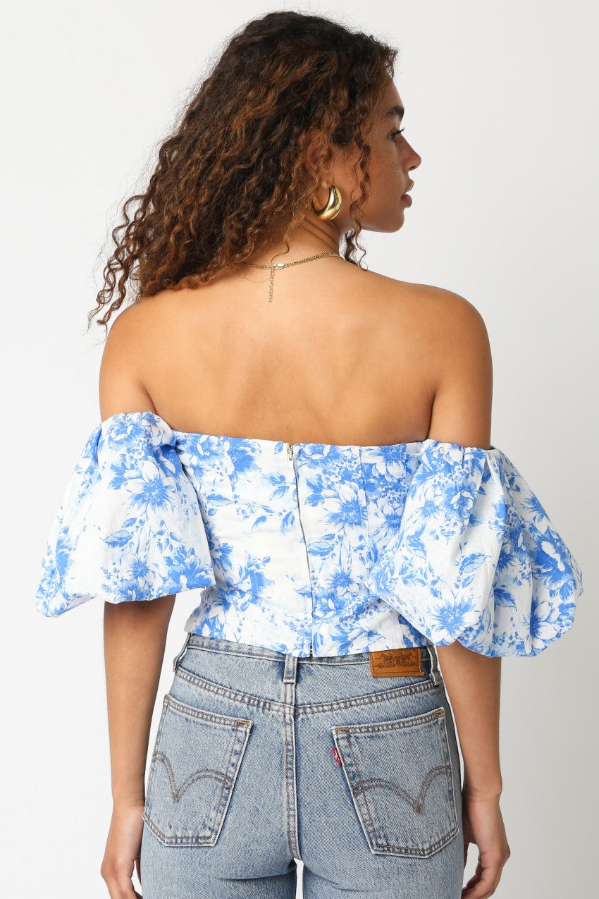 Georgie Blue Floral Puff Sleeve Top