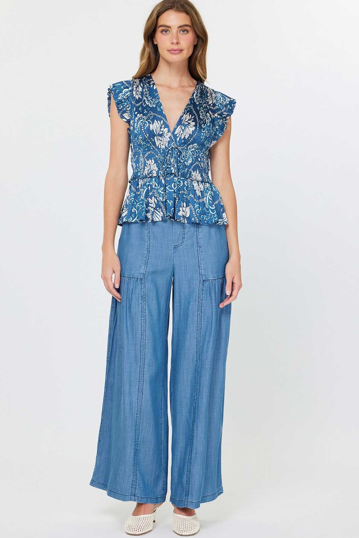 Olivia Blue Floral Peplum Top