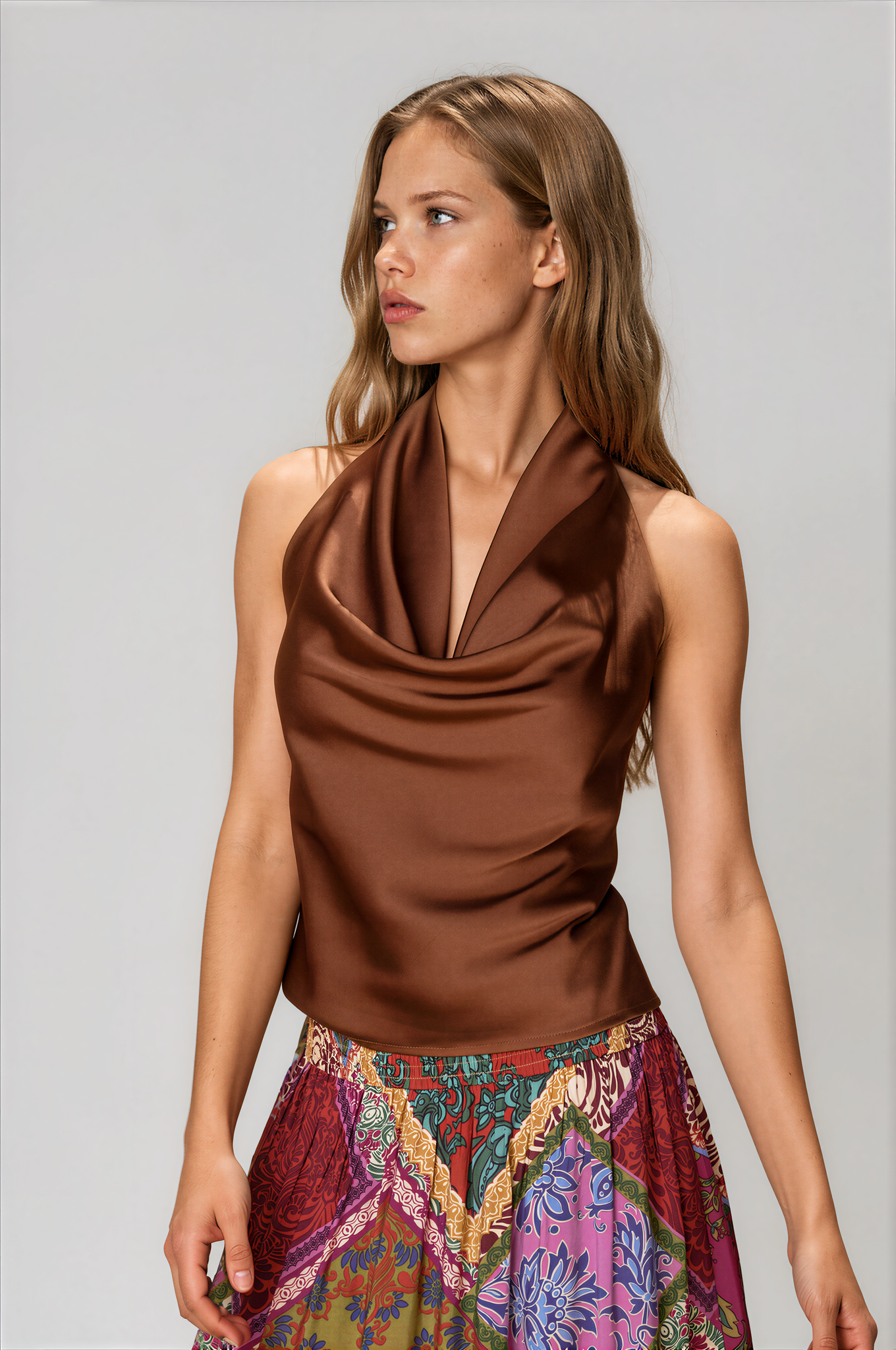 Sondra Brown Satin Halter Top