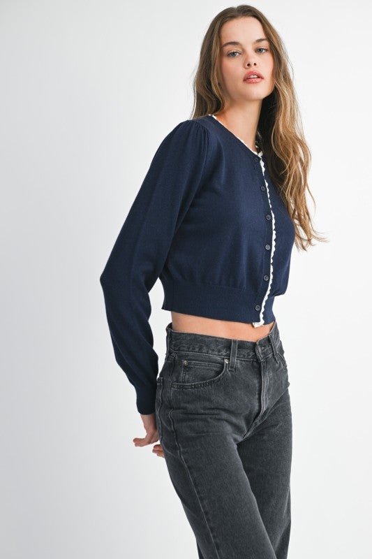 Keri Navy Embroidered Cardigan