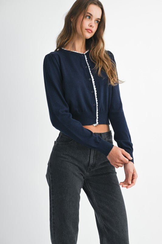 Keri Navy Embroidered Cardigan