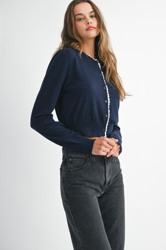 Keri Navy Embroidered Cardigan