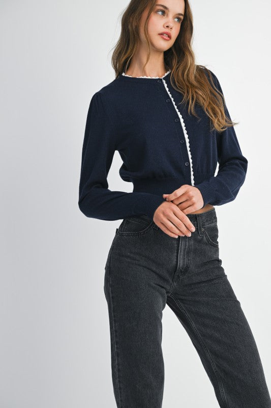Keri Navy Embroidered Cardigan