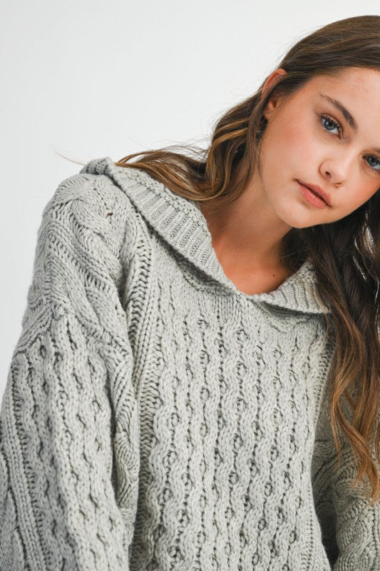 Lauren Grey Cable Knit Hoodie Sweater