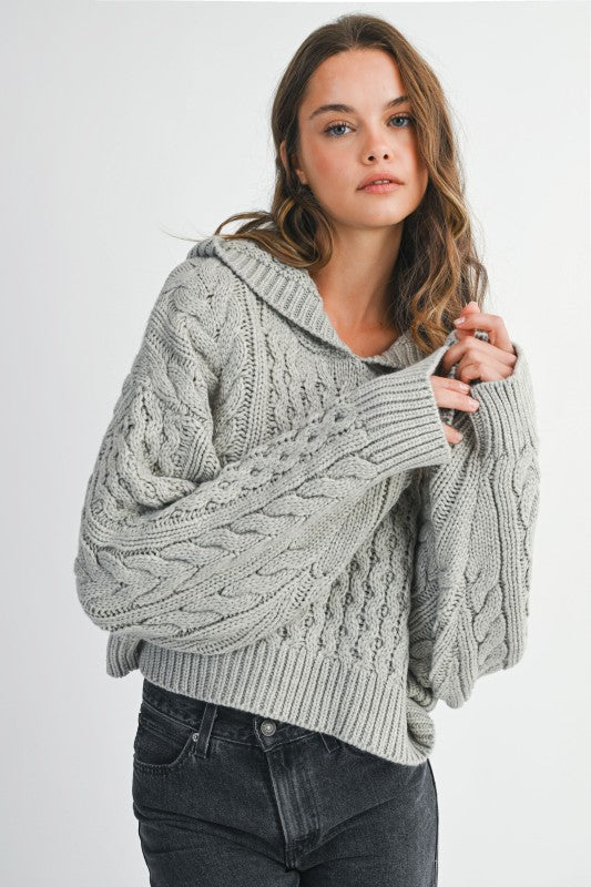 Lauren Grey Cable Knit Hoodie Sweater
