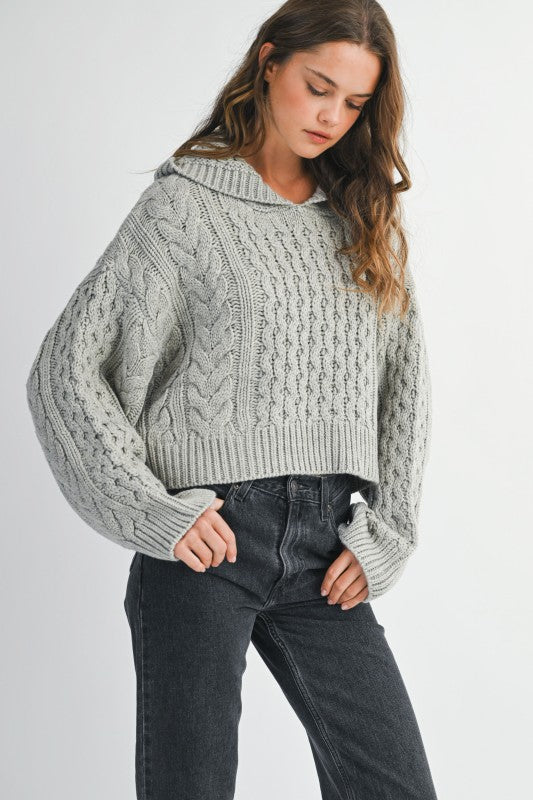 Lauren Grey Cable Knit Hoodie Sweater