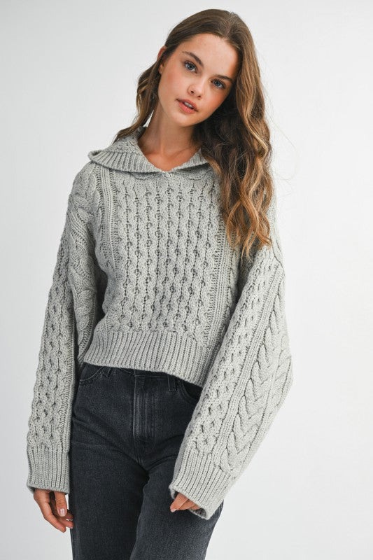 Lauren Grey Cable Knit Hoodie Sweater