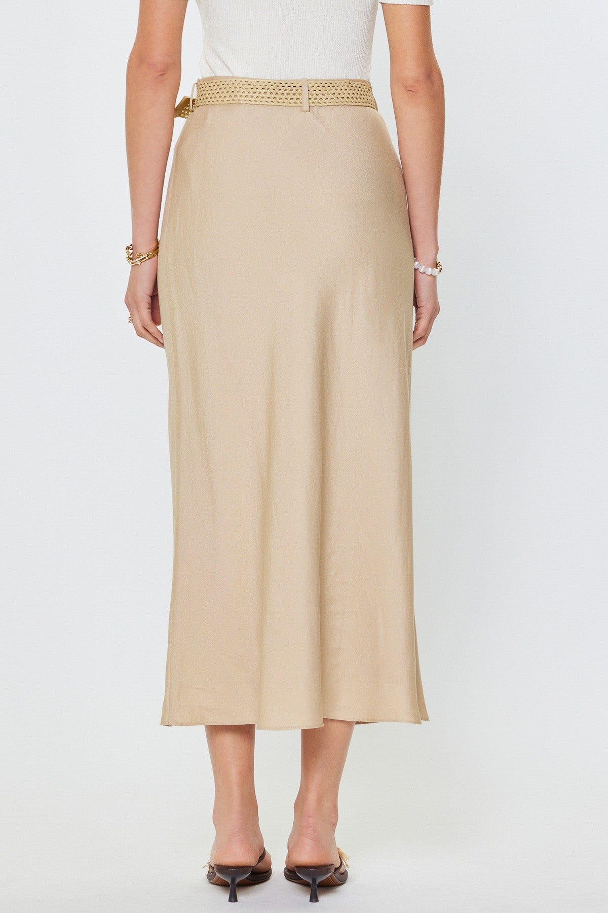 Current Air Crystal Linen Blend Maxi Skirt W/raffia Belt
